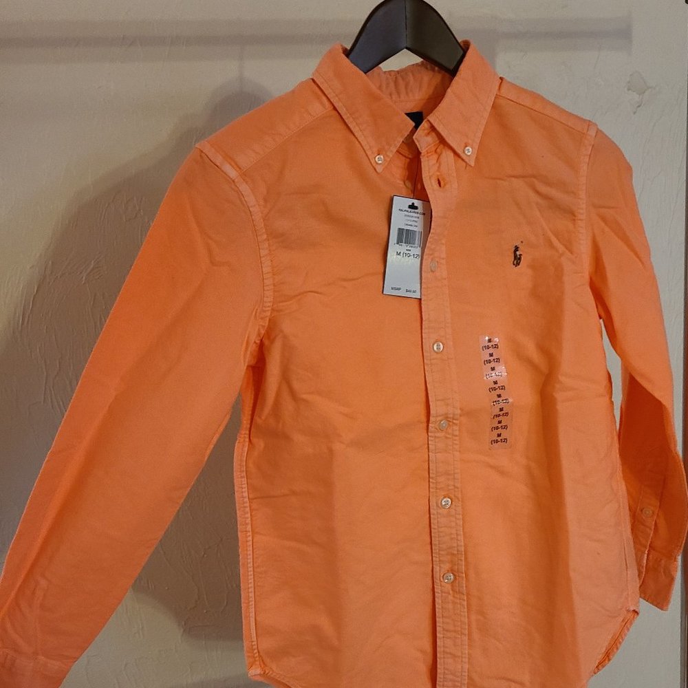 NWT: Boys Polo Long Sleeve Orange Shirt 10/12
